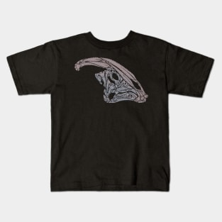 Floral Dinosaur Skull - Parasaurolophus (Dark Background) Kids T-Shirt